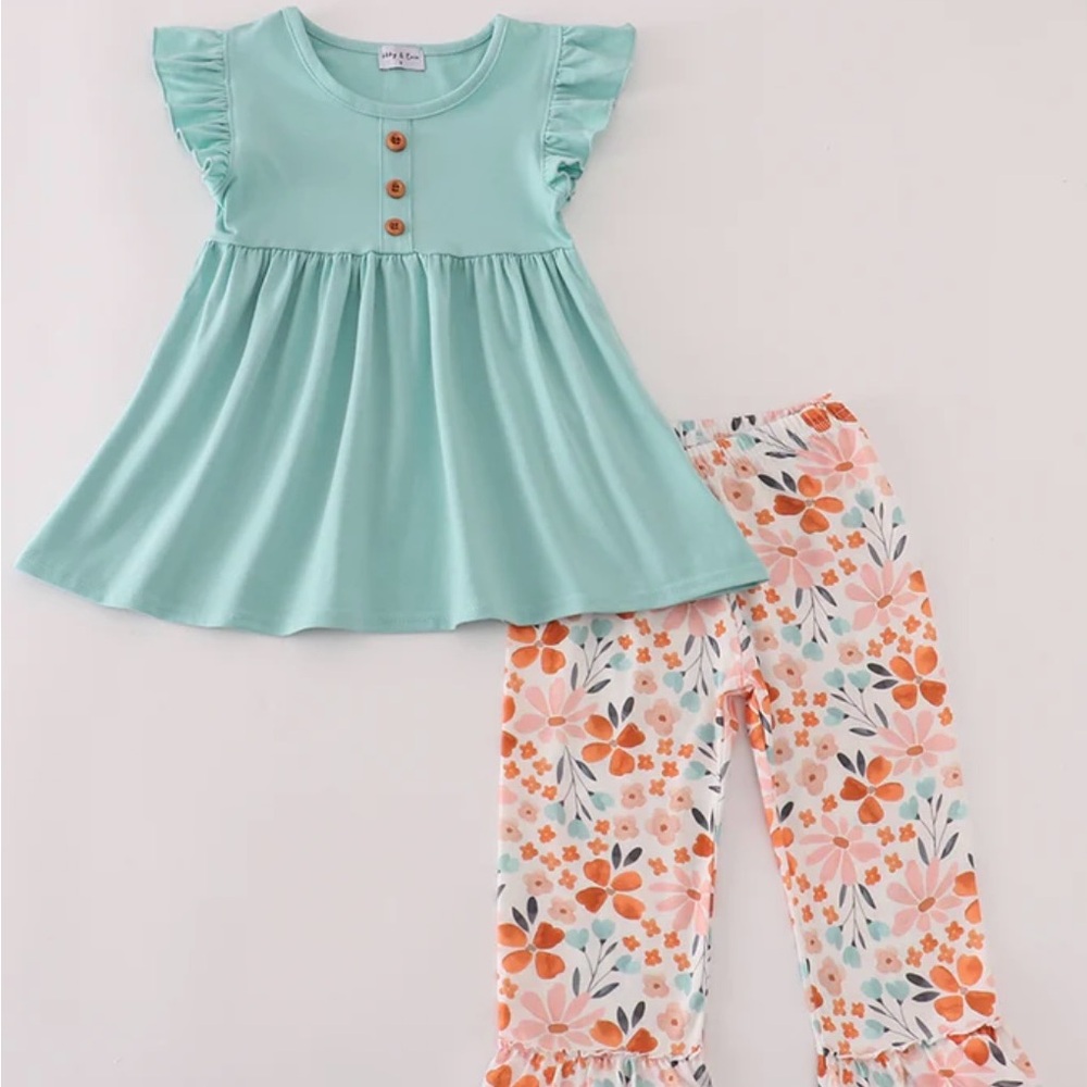 Mint Green and Floral Kids Pajamas